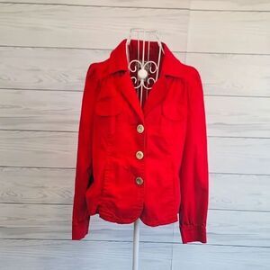 Tria Vintage 90s Cotton Button Up Jacket Candy Apple Red Womens Size L